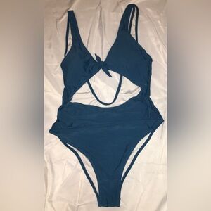Cupshe Monokini Teal Blue Tummy Control Tie Front Bikini Sexy Classy Swimsuit